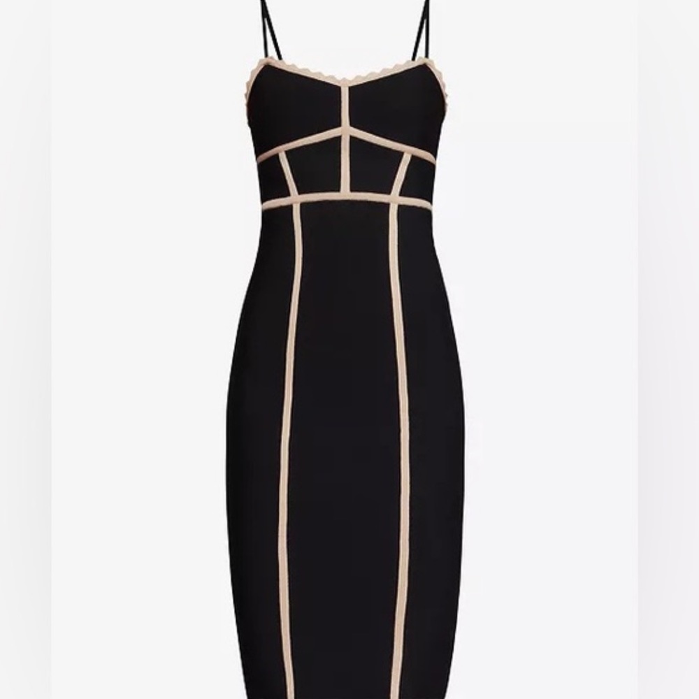 BCBGMAXAZRIA strappy bodycon dress in Black with Cream Trim, size XS